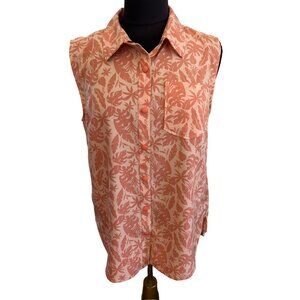 XCaster Outdoor Salmon Leaf Print Sleeveless Snap Front UPF Protection Top, Medi